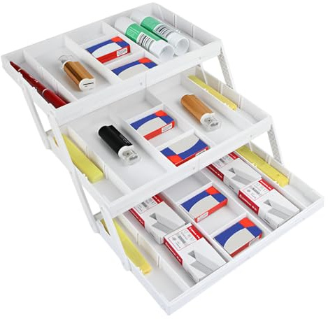Genérico Organiseur de tiroir intelligent 3 niveaux pour maquillage et bijoux Structure pliable empilable multi-niveaux pour maquillage et bijoux