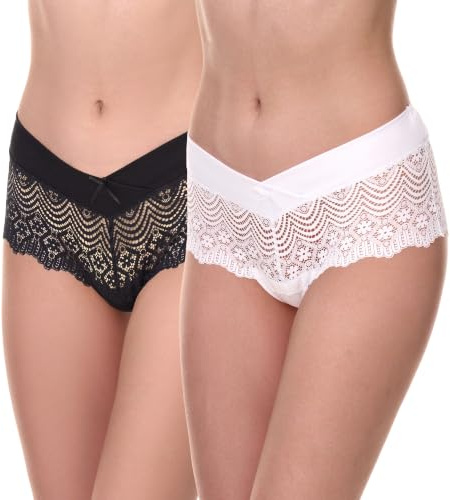 Merry Style Damen Hipster Hot Pants aus Baumwolle mit floraler Spitze atmungsaktive Unterhose mit V-Front Damen Unterwäsche MSGAB155
