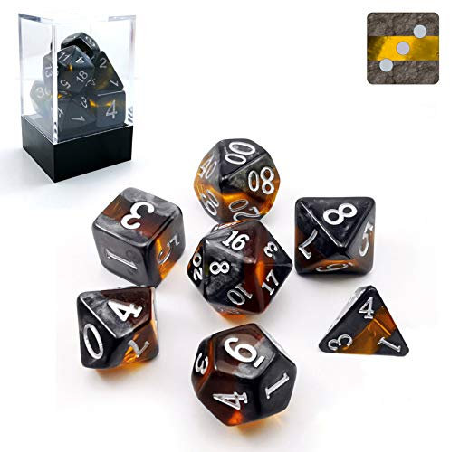 Bescon Polygonal Würfel Spielwürfel Mineralische Steine GEM Vines D&D Dice Set of 7, RPG - Rollenspiel Polyedrische Dice 7pcs Set of Amber