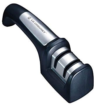 Le Creuset Knife Sharpener for Damascus Steel Blades and Stainless Steel Blades, Two 18/8 Stainless Steel Notches, Black, 98000603000000