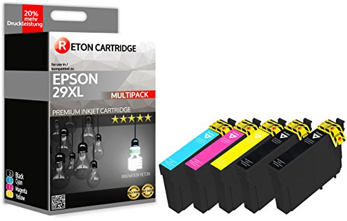 5 Reton Druckerpatronen | 20% höhere Druckleistung | kompatibel zu 29XL Erdbeer T2991 schwarz, T2992 Cyan, T2994 gelb, T2993 Magenta