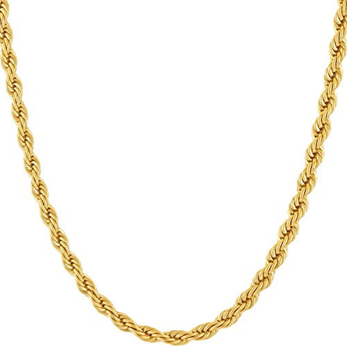 LIFETIME JEWELRY 4mm Gold Rope Chain for Men & Women 24k Real Gold Plated Diamond Cut Gold Necklace 16 to 30 Inch, 22, Gold Plated Bronze, No Gemstone