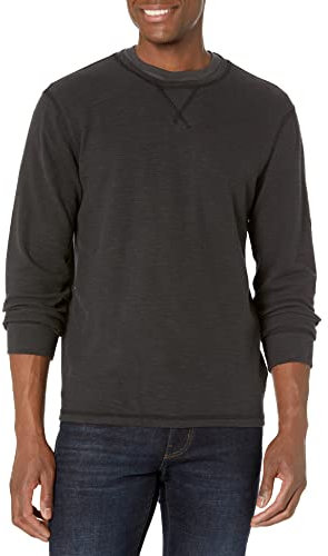 Amazon Essentials Men's Long-Sleeve Slub Thermal Crewneck (Previously Goodthreads), Black, S
