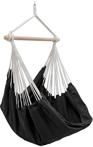Eyepower XXL Hängesessel 185x130cm Hängestuhl bis 150 kg Baumwolle Hängesitz 2 Personen Hängematte Hängeschaukel Schwarz