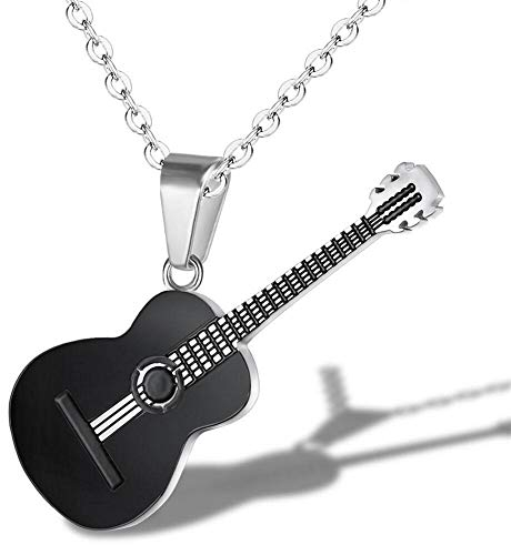 AILUOR Männer Frauen Plektrum Halskette mit Einstellbarer Kette Hip Hop Musikstil Titan Stahl Gitarrenanhänger Anhänger Schmuck Personalisierte Geschenk (Schwarz)