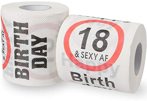 Happy 18 & Sexy AF Birthday Klopapier, 2 Pack, Dekoration und Geschenk Verpackung für den 18. Geburtstag, lustiges Motto Klo Papier, Fun Toilet Paper, Geschenkartikel 18. Geb., Geburtstags-Dekoration