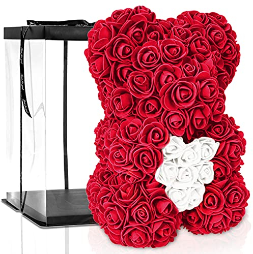 ROSEBEAR Blumenbär mit Geschenkbox - Teddy aus ewigen Rosen - Geschenk für Ihn & Sie zum Jahrestag Geburtstag Muttertag Hochzeitsta