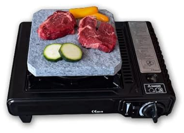 Piedra para Carne de 20x20 con Cocina Portatil y Dos Cartuchos de Gas