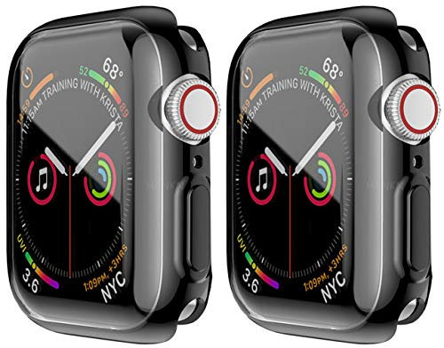 2 Pack HANKN Black 38mm Case for Apple Watch Series 3 2 Screen Protector Case, Soft TPU Full Coverage Front Shockproof Iwatch Bumper Cover (Black+Black, 38mm)
