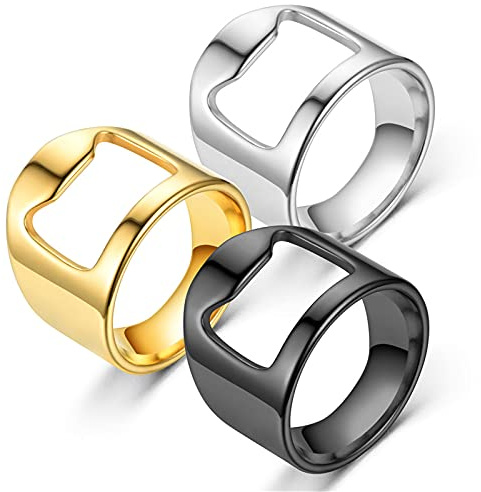3Pcs Stainless Steel Beer Bottle Opener Finger Ring Corkscrew for Women Men Polished Lightweight Biker Corkscrew Ring Bar Nightclub Tool Jewelry-G 12