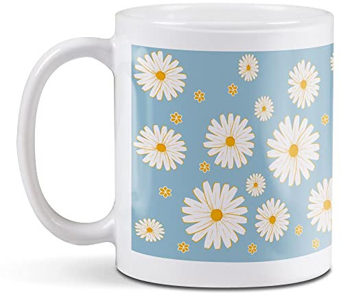 1 x 11oz (284ml) White Ceramic Mug Cup - Blue Daisy Flowers Cute Design for Coffee Tea Drinks Kitchen Birthday Office Fun #2443