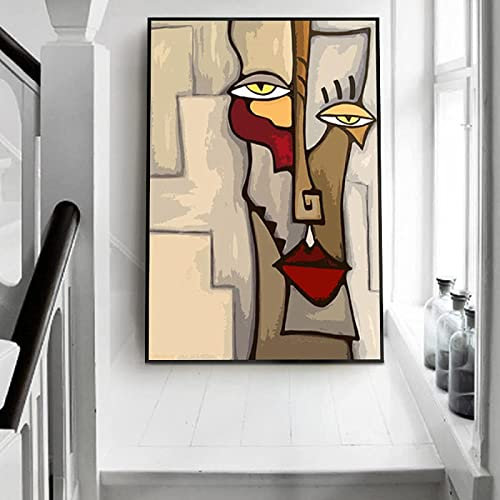 Toile tableau Peinture CaractèRe Abstrait Mixte Visage Picasso Affiche Murale Art Tableaux RéPlique Pour Salon Chambre Decoration De La Maison Sans Cadre 60×80cm