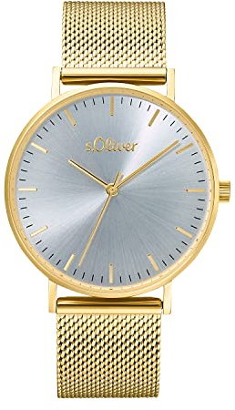 s.Oliver Armbanduhr Damen Quarzuhr Analog, mit Edelstahl Armband, Gold, 3 bar Wasserdicht, Kommt in Uhren Geschenk Box, 2033519