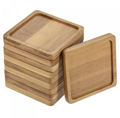 sourcing map Plante Pot Soucoupe 10 Coffret 8cm Bambou Carré Fleurs égouttement Plateau pour Internes