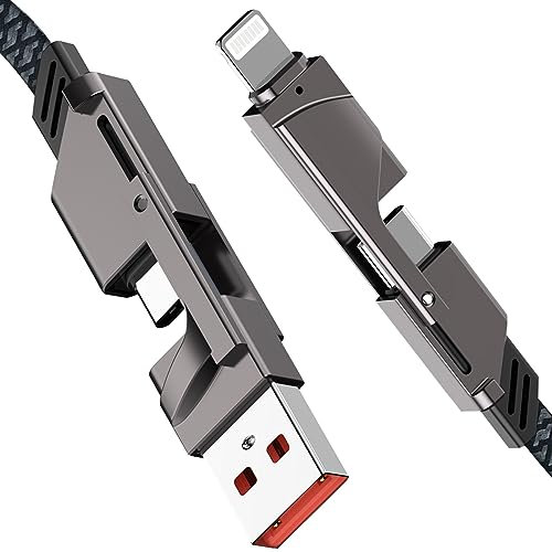 Cable USB Type-C【60W】, Cable Lightning【25W】, Carga Rápida 4 en 1 Nylon USB C Cable Compatible con Samsung S23 Note 20 Huawei OPPO VIVO Google （El iPad y el iMac no están disponibles (1.2M/3.94FT)