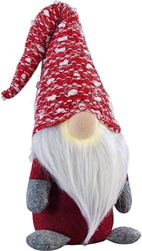 infactory Wichtel Weihnachten: Deko-Wichtel mit leuchtender Nase, batteriebetrieben, 34 cm hoch, rot (Wichtel mit Beleuchtung, Wichtel Dekoration, Leuchtendes)