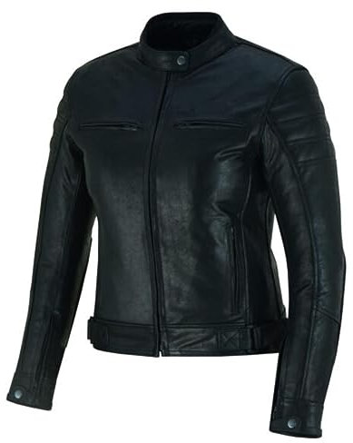 BI ESSE - Giubbino Giacca Pelle Moto Vintage caffè race, completo di Protezioni Rimovibili (Donna) (XL, Nero)