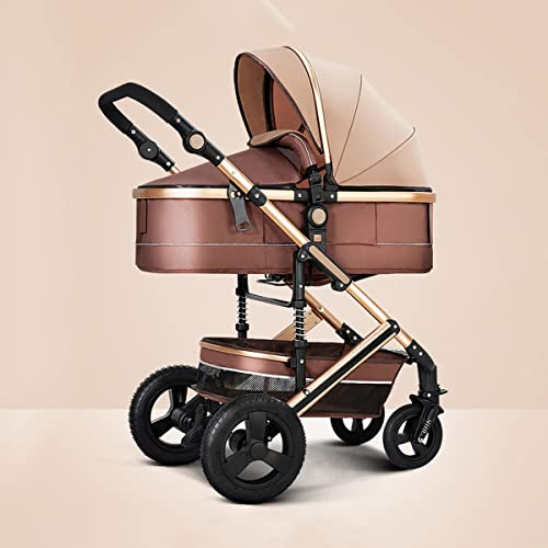 YCKEGEW Komfortabler Kinderwagen 2 In 1 Kinderwagen Mit Dämpfenden Rädern,Leichter Stubenwagen Für Kleinkinder, Gestell Aus Aluminiumlegierung, 5-Punkt-Gurt (Color : Bruin)