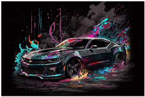 Printonia Leinwandbild 120 x 80 cm Chevrolet Camaro Grafik Abstrakt Automobil Bilder Deko Dekoration Wandbild Kunstdruck