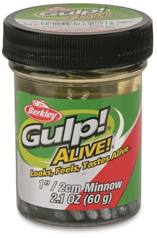 Berkley Gulp! Alive! Minnow Fishing Bait, Green Shiner, 1in, Extreme Scent Dispersion, Realistic Minnow Profile, Ideal for Bass, Trout, Walleye, Panfish and More