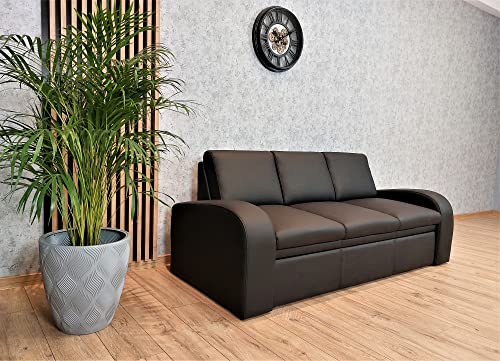 Quattro Meble Schwarzes Echtleder 3 er Sofa Oslo FS mit Schlaffunktion Ledersofa Echt Leder Couch Farbauswahl !!! (Breite 230 cm)