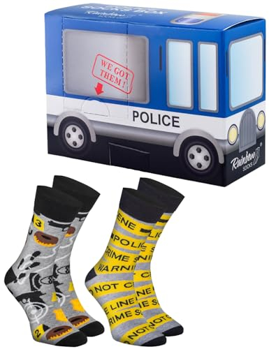 Rainbow Socks - Hombre Mujer Coche de policía Divertidos Calcetines - Police Socks Box - 2 pares - Talla 41-46