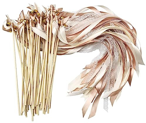 XPJBKC Wedding Wands, 50 Stück Zauberstäbe Hochzeit, Hochzeitsbändern Seidenfeenstab, Wedding Twirling Streamers, für Hochzeit Geburtstag Party