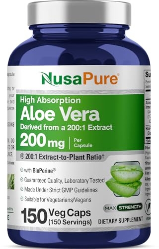 NusaPure Aloe Vera, Non-GMO, Vegan, 200mg, 150 Veg Capsules - 150 Servings