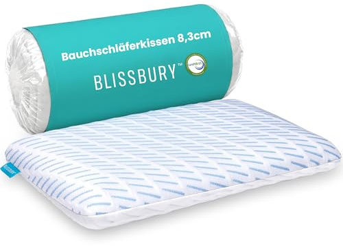 BLISSBURY Kühlendes Bauchschläferkissen 8,4 cm, flaches Memoryschaum-Kopfkissen