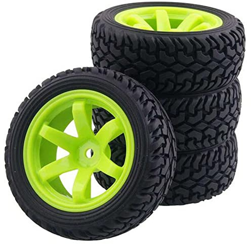KEEDA 4 Stück 75mm Gummireifen und Kunststoffräder, RC Reifen und 6-Speichen Rader Felgen für 1/10 RC Auf Straße Auto 1/16 RC Rallye Auto HSP 94123 HPI Kyosho Tamiya (Schwarz)
