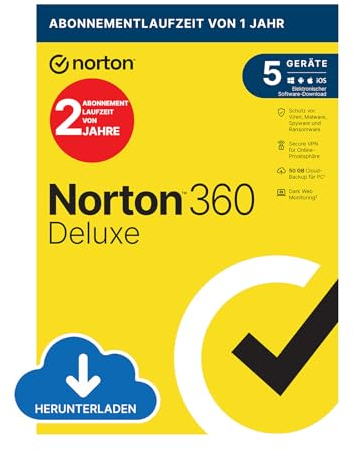 Norton 360 Deluxe 2025 │ 5 Geräte │2 Jahre │ Aktivierungscode per Email