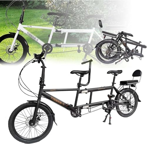 MAYFABD Tandemfahrrad Tandem Faltrad Faltbares Tandem Adult Beach Cruiser Fahrrad Einstellbar 7 Geschwindigkeiten Maximale Belastung 300 kg Familienreisen und Paarfahrten,Blau