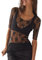 EMOTTOS Women's Sexy Lace Tops, Floral Printed Sheer Mesh Short Sleeve Top, Round Neck See Through T-Shirt for Women Club Party (A1-Black-L)