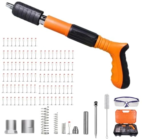 Nail Gun, Concrete Nailer, Nail Gun, Portable Nail Gun, with 100 Pieces Concrete Nail (7.3 mm), Glasses, Plastic Box with 5 Adjustable Double Silent Gears for Cement Wall, Home