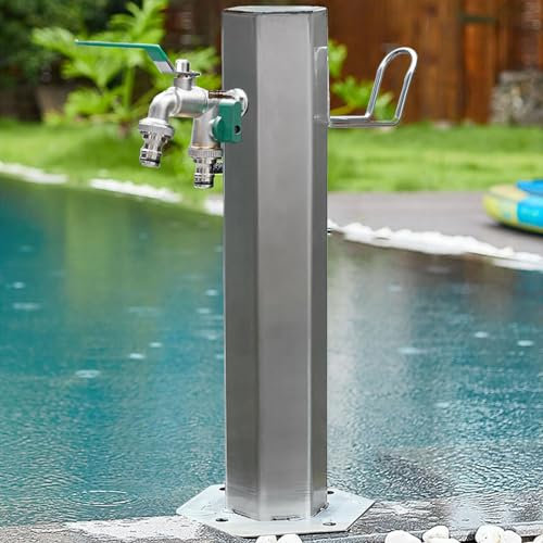 Garten-Wassersäule Aus Edelstahl, Eleganter, Bodenmontierter Wasserhahn Und Brunnen Für Den Außenbereich Mit Schlauchaufhänger, Ständer, Frostschutzmittel Für Einen Schönen Gartenbereich