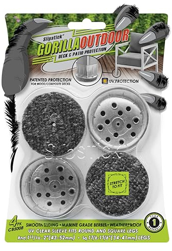 Slipstick GorillaOutdoor - Coussins pour pieds de meubles en Berbere pour l'extérieur avec manchon transparent (lot de 4) - Patins pour meubles d'extérieur pour pieds ronds et carrés, XL