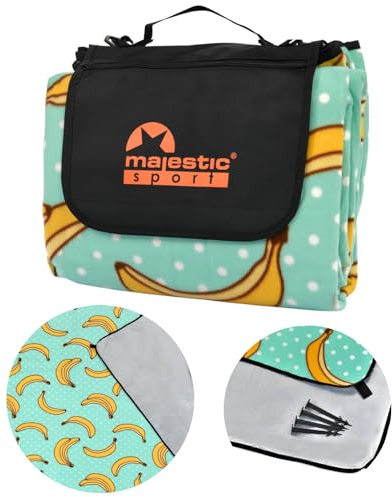 Majestic Sport Picknickdecke 200x200 cm mit 4 Erdankern, Stranddecke mit Wasserdichter Unterseite für 4-6 Personen, Campingdecke mit Tragegriff Ideal für Camping, Strand, Park, Garten Banane.