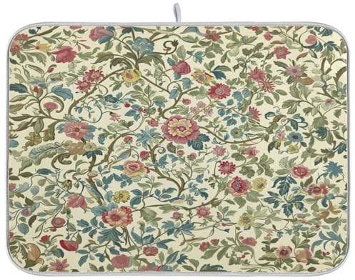 Tapis d'égouttoir à vaisselle vintage floral feuilles beige tapis de séchage en microfibre 45,7 x 61 cm pour comptoir de cuisine résistant à la chaleur