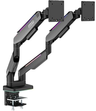 MSI MPG MT201DR - Premium RGB Dual Monitor Stand Arms, 17-35 Support, VESA Compatible, Adjustable Heavy Duty Gas Spring Mount, 44 lbs per Screen Capacity, Clamp & Grommet, Quick Release Plate - Gray