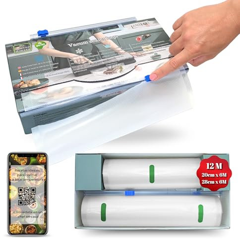 Bolsas Envasar al Vacio Alimentos. 2 rollos 1 de 28x600cm y 1 de 20x600cm Bolsas Vacio Alimentos Bolsa Vacio Alimentos Rollos Envasadora al Vacio Bolsas para Envasar al Vacio Alimentos