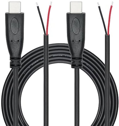 Riertostng 2Pcs USB C to 2 Pin Bare Wire Open End Wire, 2M/6FT USB Type C Male Plug Pigtail Power Cable 22AWG 5V/3A, for USB C Equipment Installed or Replacement Repair DIY Cable