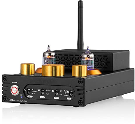 Amplificatore di Potenza per Giradischi, Amplificatore a Tubo sottovuoto Ricevitore Bluetooth 5.0 Amplificatore fono MM, può Essere Abbinato a iPod, Telefono, TV con Lettore MP3, Lettore Blu-Ray, Le