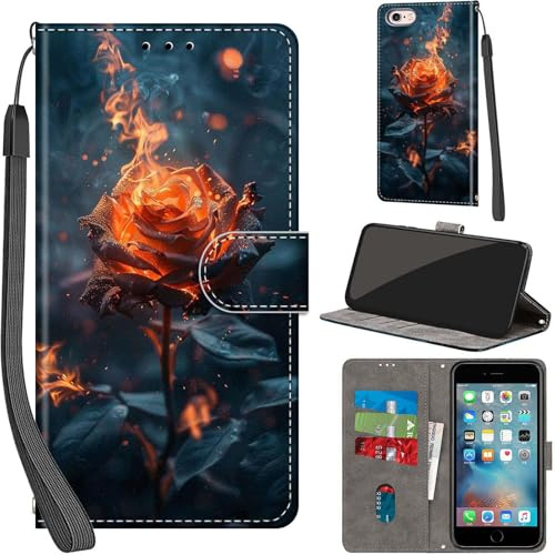 PHINIENLAND Handyhülle für iPhone 6 / iPhone 6s Hülle Flamme | 3 Kartenfächer & 1 Geldfach, Magnetverschluss, Ständerfunktion, robuste premium PU leder klapphülle für iPhone 6 / 6s