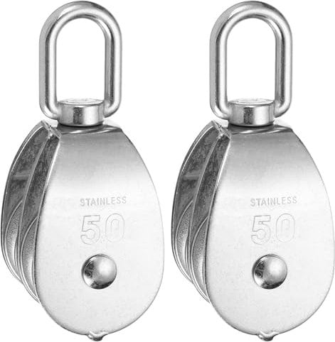 PATIKIL Doppelte Umlenkrolle mit 2 Kugellager, 2 Stück M50 304 Umlenkrolle Stahlseil Flaschenzug Edelstahl Hebe Kran Hängende Umlenkrolle Rad für Bau Lager Marine Industrie Haus, Silber