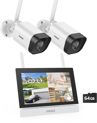 ANNKE Überwachungskamera Set mit Monitor, 5MP 4CH 7 Zoll Touchscreen NVR Bildschrim mit 2pcs 5MP WiFi Kamera, 2-Wege-Audio, Personenerkennung, 30m Nachtsicht, App&Mail Alarm, 64GB SD Karte