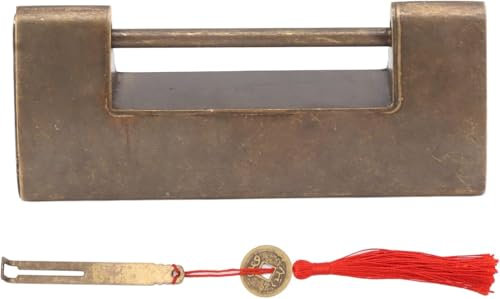 pistro Lucchetto vintage e chiave, 7,6 cm, in ottone anticato, lucchetto cinese per piccole scatole di legno, cassapanca, valigie, mobili, armadietti, cassetti, serratura decorativa con chiave a