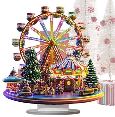 Weihnachten Riesenrad Ornament Acryl Spielplatz Ornamente Schild 2D Desktop Riesenrad Weihnachtsbaum Dekoration für Tisch Bücherregal Weihnachtsdekoration