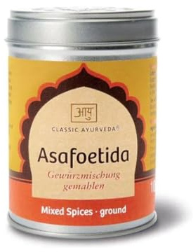 Classic Ayurveda Asafoetida Gewürz - 100 g - Asant, Hing – der perfekte Knoblauchersatz, Gewürzmischung mit kraftvollem Aroma in Aromaschutzdose