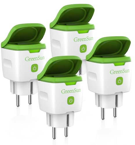 GreenSun WLAN Steckdose Outdoor - Stromzähler für Steckdose Outdoor Aussensteckdose Wasserdicht IP44 Wlan Steckdose mit Strommessung, Zeitschaltuhr, Stimmenkontrolle, APP Fernbedienung, 16A 4PCS