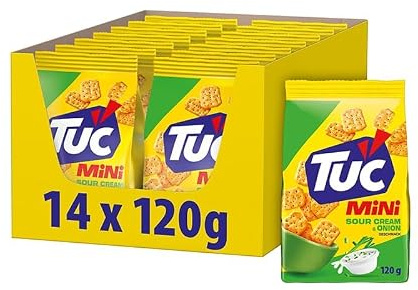 TUC Mini Sour Cream & Onion, Cracker, 120 g (14er-Pack) | Knusprige Mini Snackcracker mit Sauerrahm- und Zwiebelgeschmack, ideal für Lunch oder Picknicks